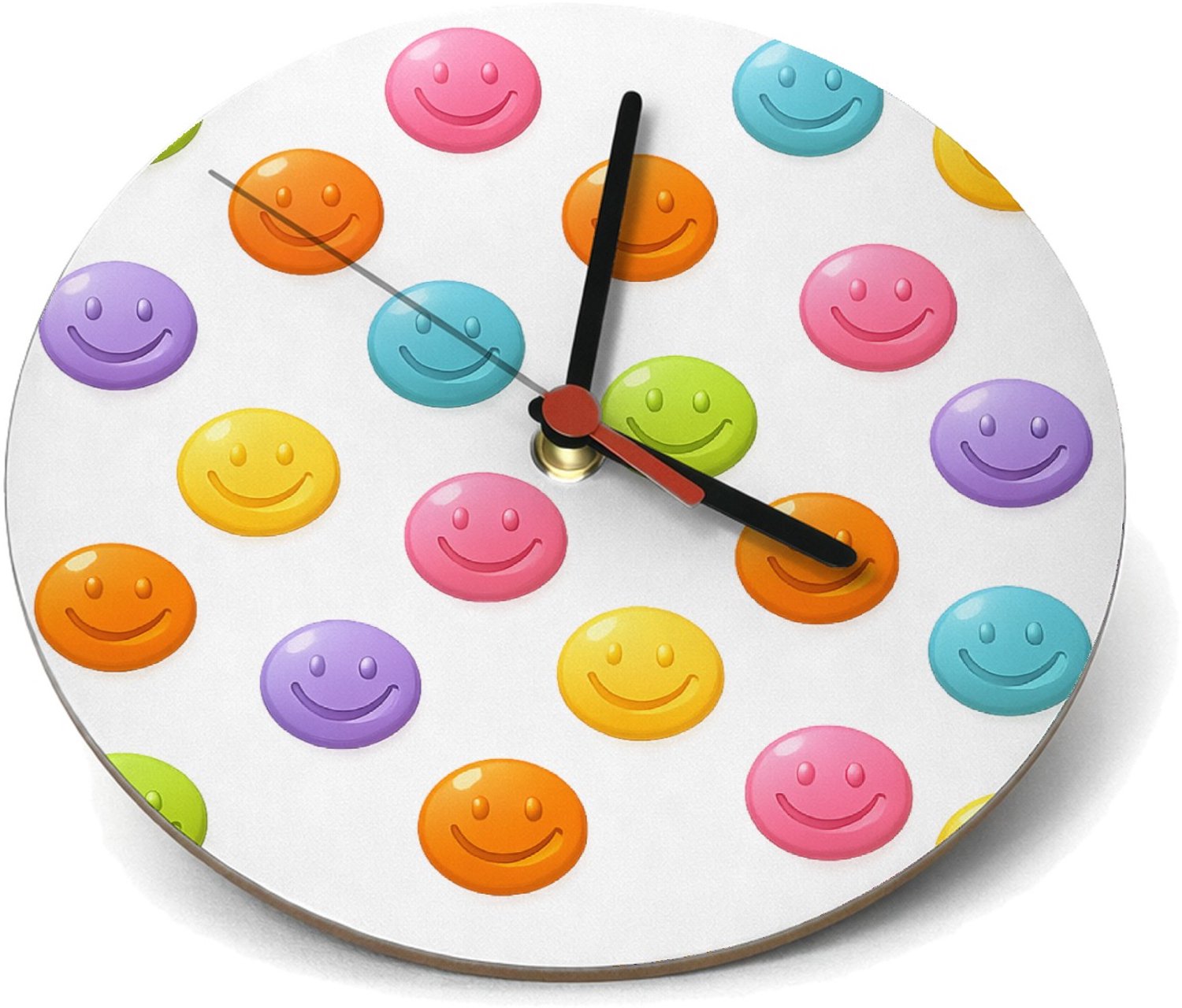 Mr Cadeautjes Klok rond Ø 19 - design Een set van ronde fruit-icoontjes met glimlachende gezichten | cadeau Wit
