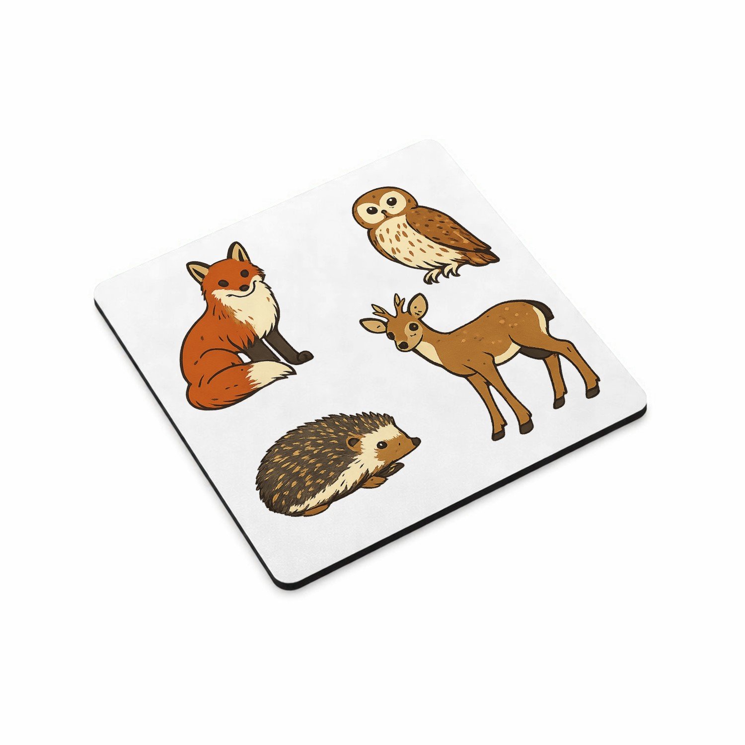 Mr Cadeautjes MDF magnetische fotolijst vierkant 9,5 - design Een set van vier bosdieren in een vergelijkbare educatieve v | cadeau Wit