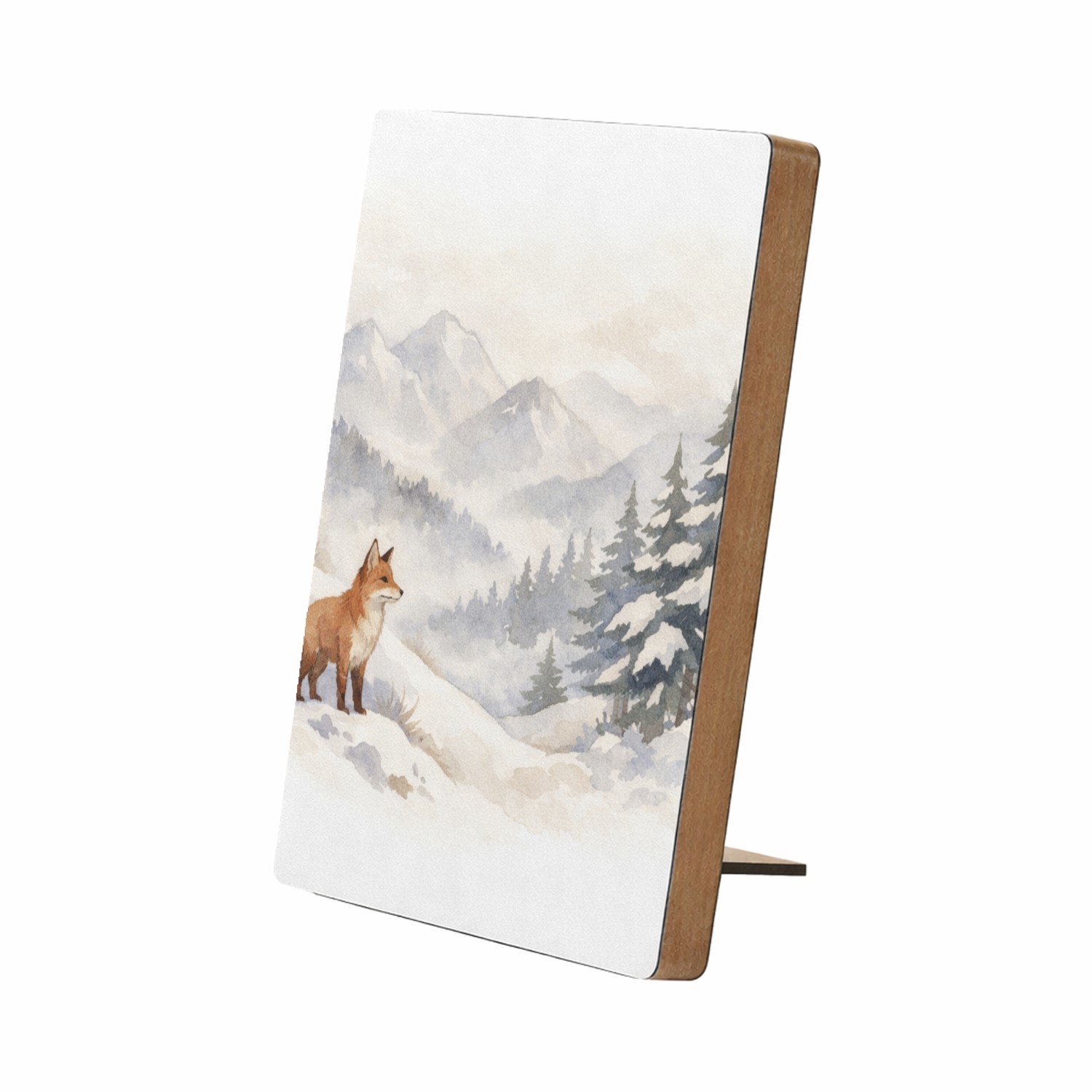 Mr Cadeautjes Glasframe/MDF 12,7 x 17,8 - design Een bergwinter-scène met een vos die op een besneeuwde helli | cadeau Wit