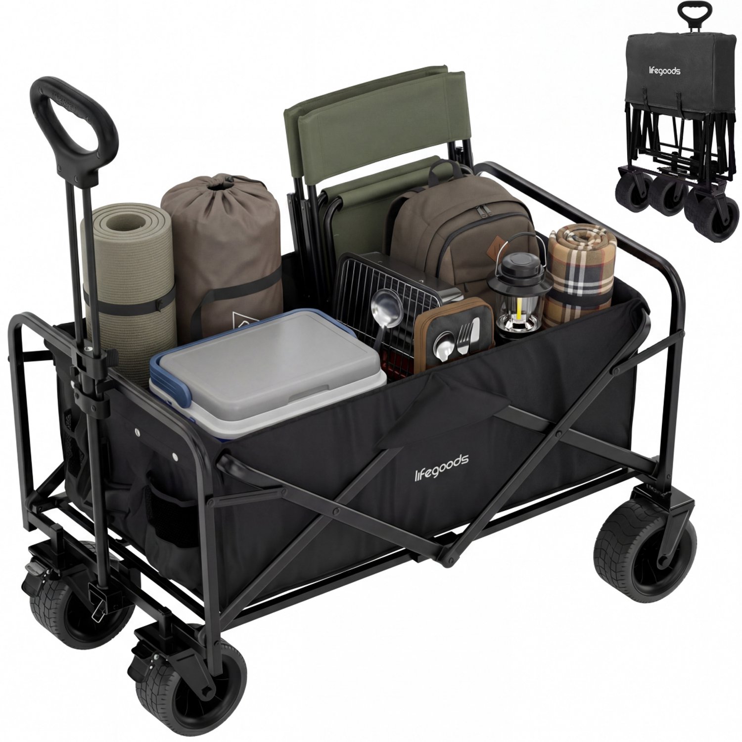Bol.com LifeGoods Bolderkar Opvouwbaar - 85L - 80KG Draagkracht - 98x50x94CM - Stevige Wielen met Rem - Inklapbare Bolderwagen m... aanbieding