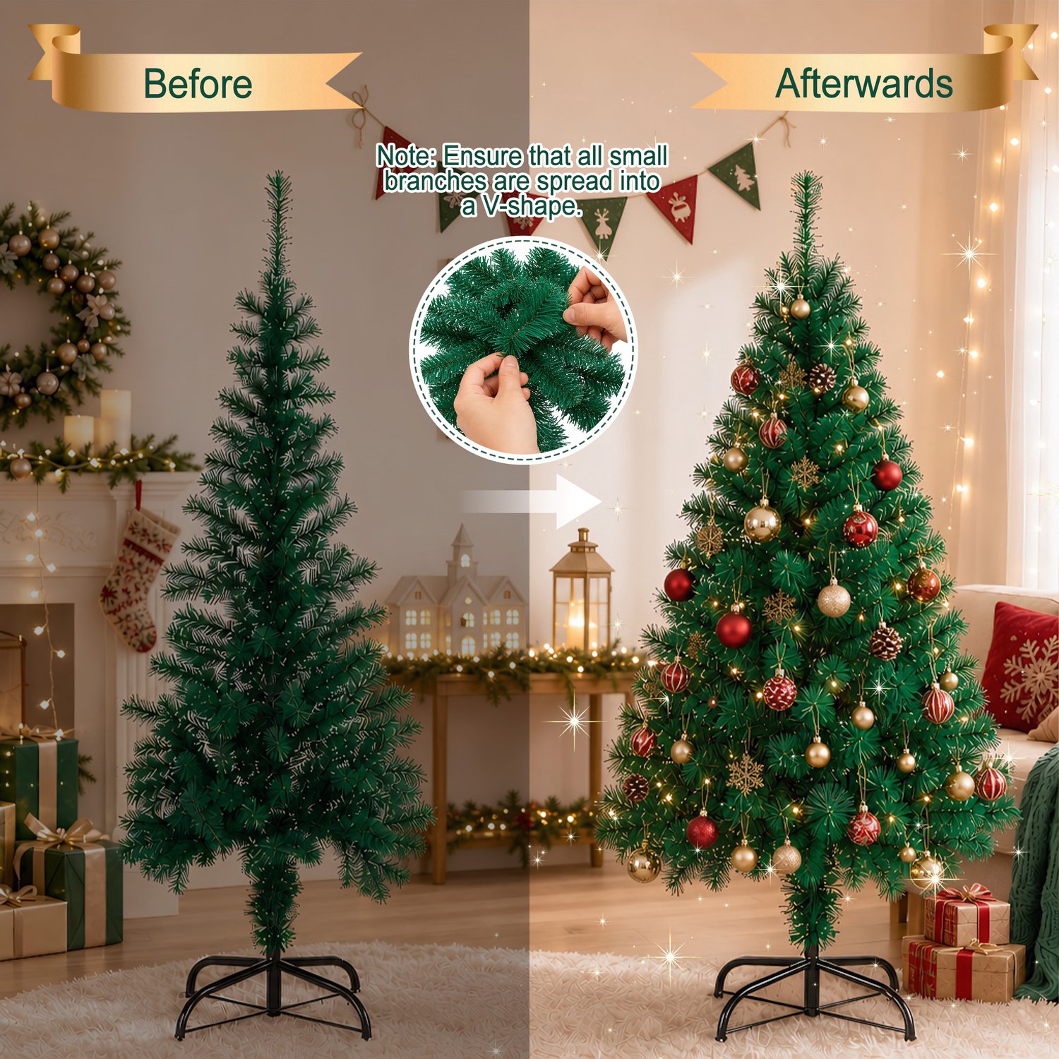 Kerstboom – 180cm Kunstkerstboom – Groen PVC met standaard – foto 3