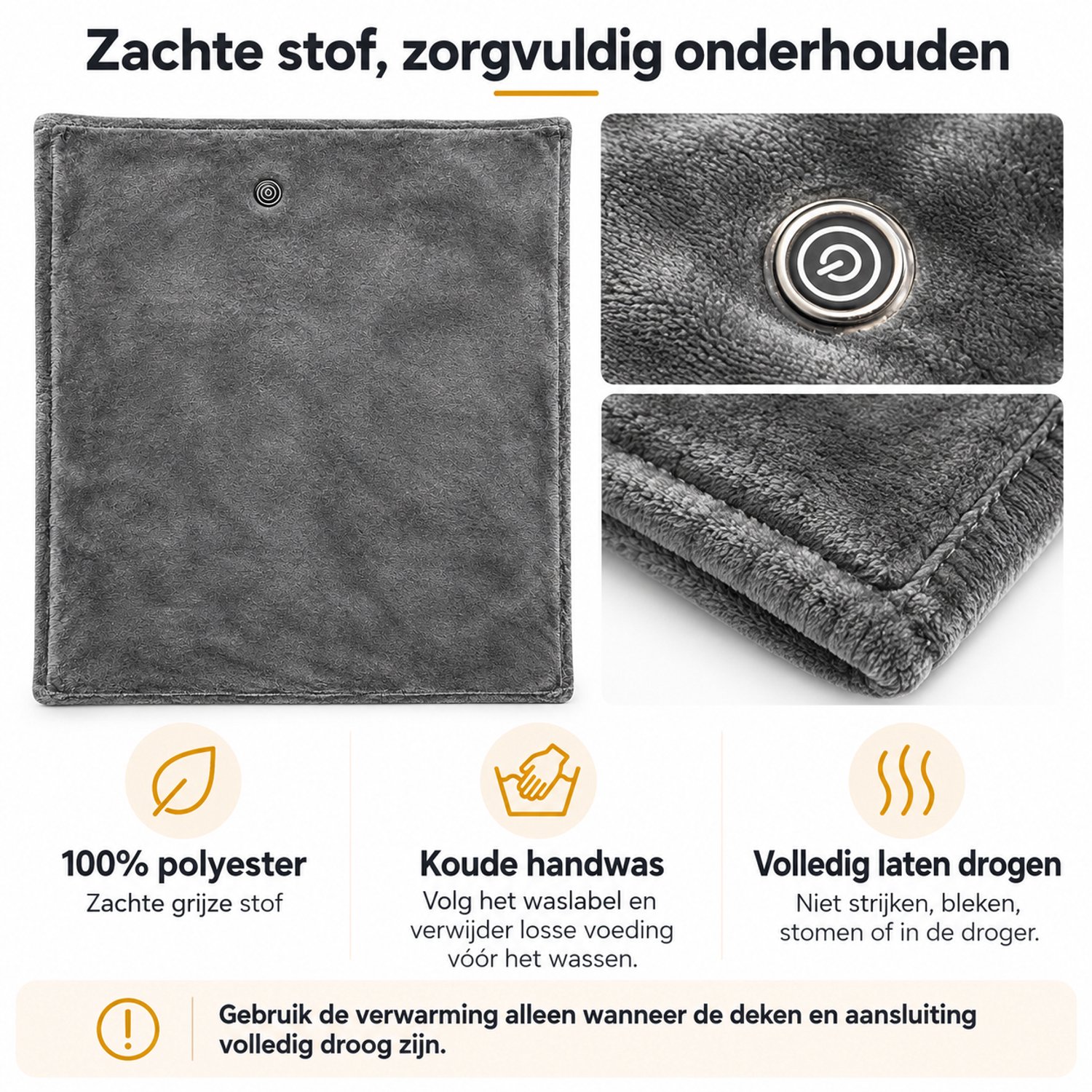 USB Warmtedeken WT-JMT01 – Elektrische Omslagdeken – 75 × 67 cm – 3 Warmtestanden – 5V/2A – Grijs – foto 3