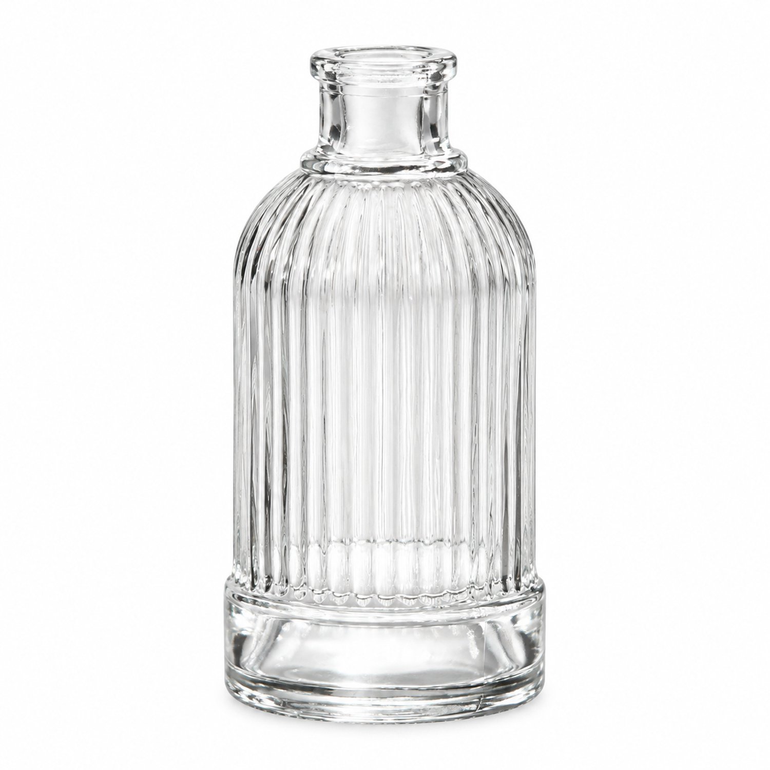 SWGOTA Transparante glazen minivaas met verticale ribbels en smalle hals - afgebeeld formaat 9,4 cm hoog, diameter 5,2 cm - voor kunstbloemen - kartonnen verpakking