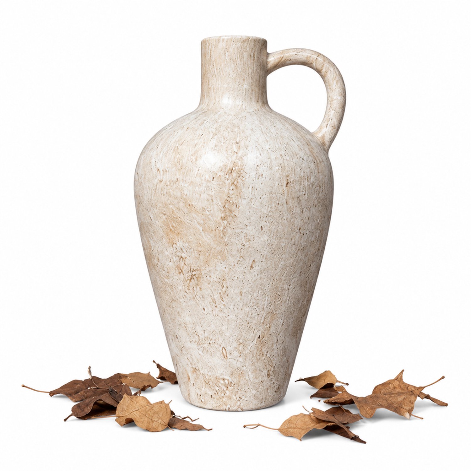 SWGOTA Keramische vaas in wabi-sabistijl met oor - 15 x 14 x 27 cm - Crèmewit met beige tekening - Voor droogbloemen