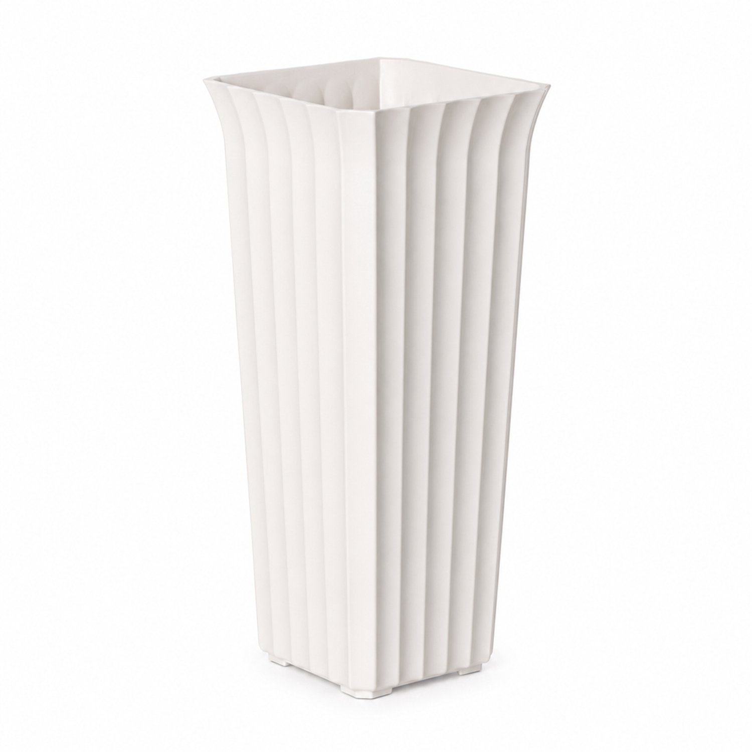 SWGOTA Witte kunststof vaas 22.5 x 22.5 x 50 cm met vierkante uitlopende opening en verticale ribbels, voor bloemschikken en interieurdecoratie