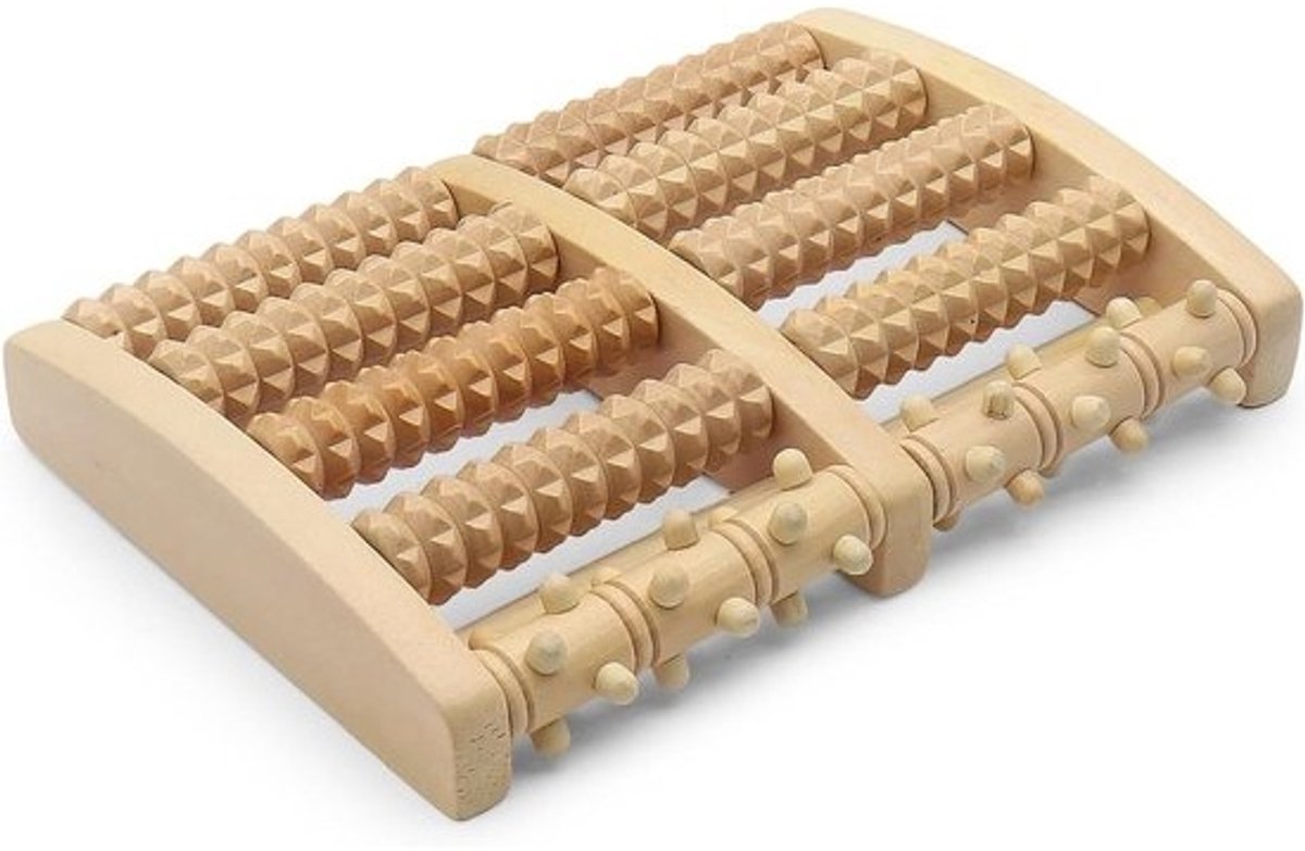 Houten voetroller - Voetmassage apparaat - Ontspanning voeten - Dubbele voetmassage - 29 x 20 x 4 cm - Houtkleur
