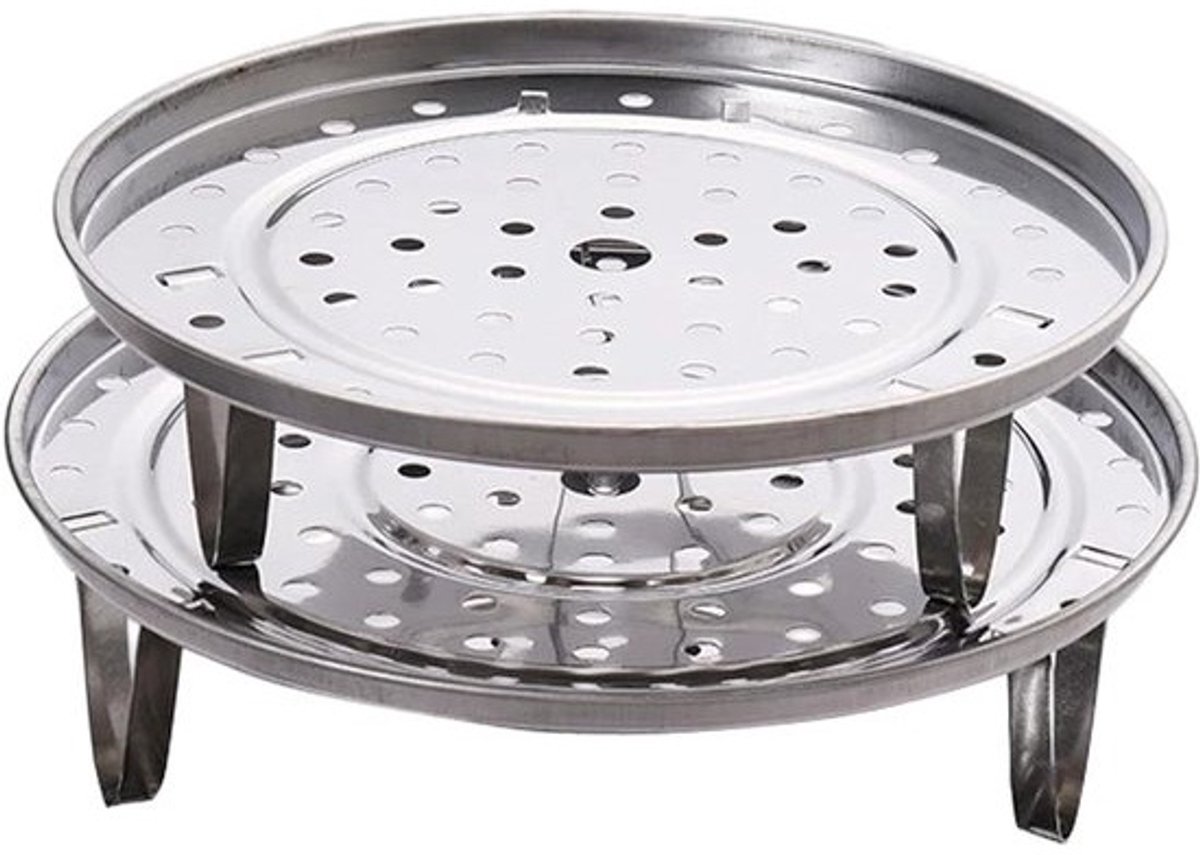 Stoomrek Set - Kookrek - Gezond Koken - Afneembare Poten - 2 Stuks 25cm - Zilverkleurig