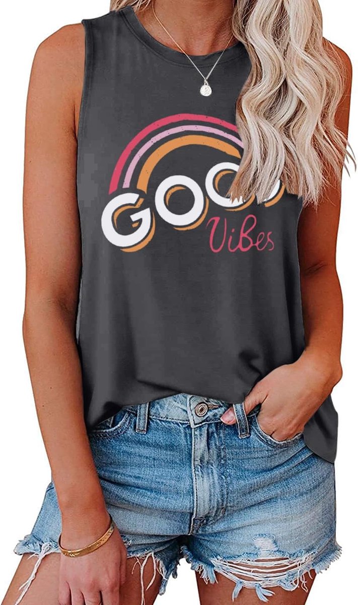 Tanktop voor dames, zomertop, ronde hals, print, mouwloos T-shirt, losse pasvorm