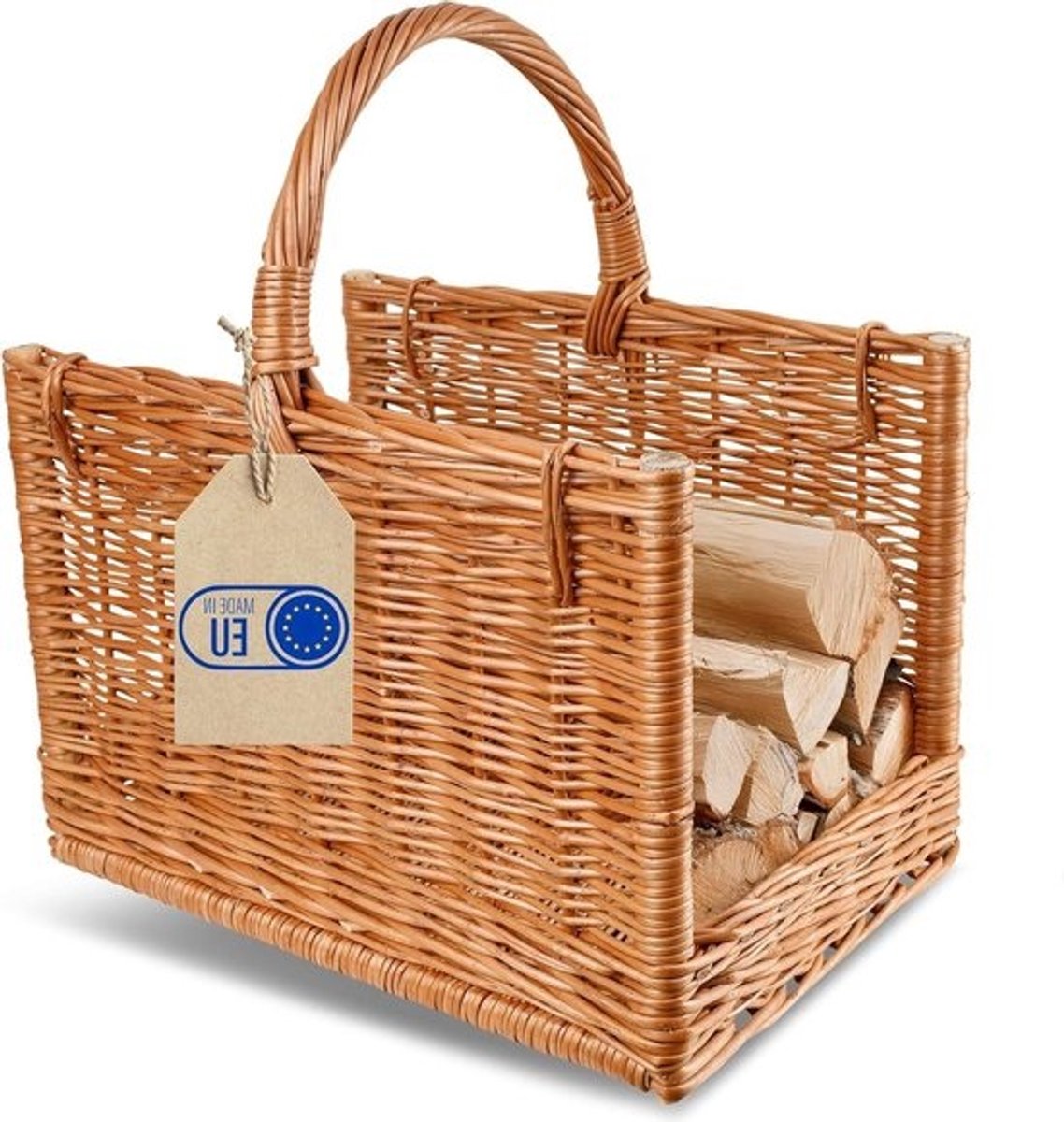 Rieten Mand - Opbergmand - Haardhout Opslag - Handgeweven - 45x30x47 cm - Natuurlijk Bruin