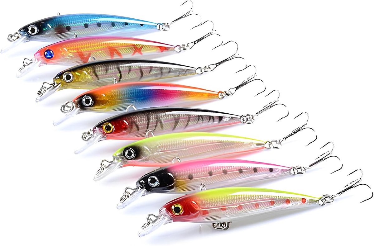 set met 8 stuks rubberen vissen, visset met jigkoppen, aasvissen voor baars, forel, snoek, visgeschenken voor mannen