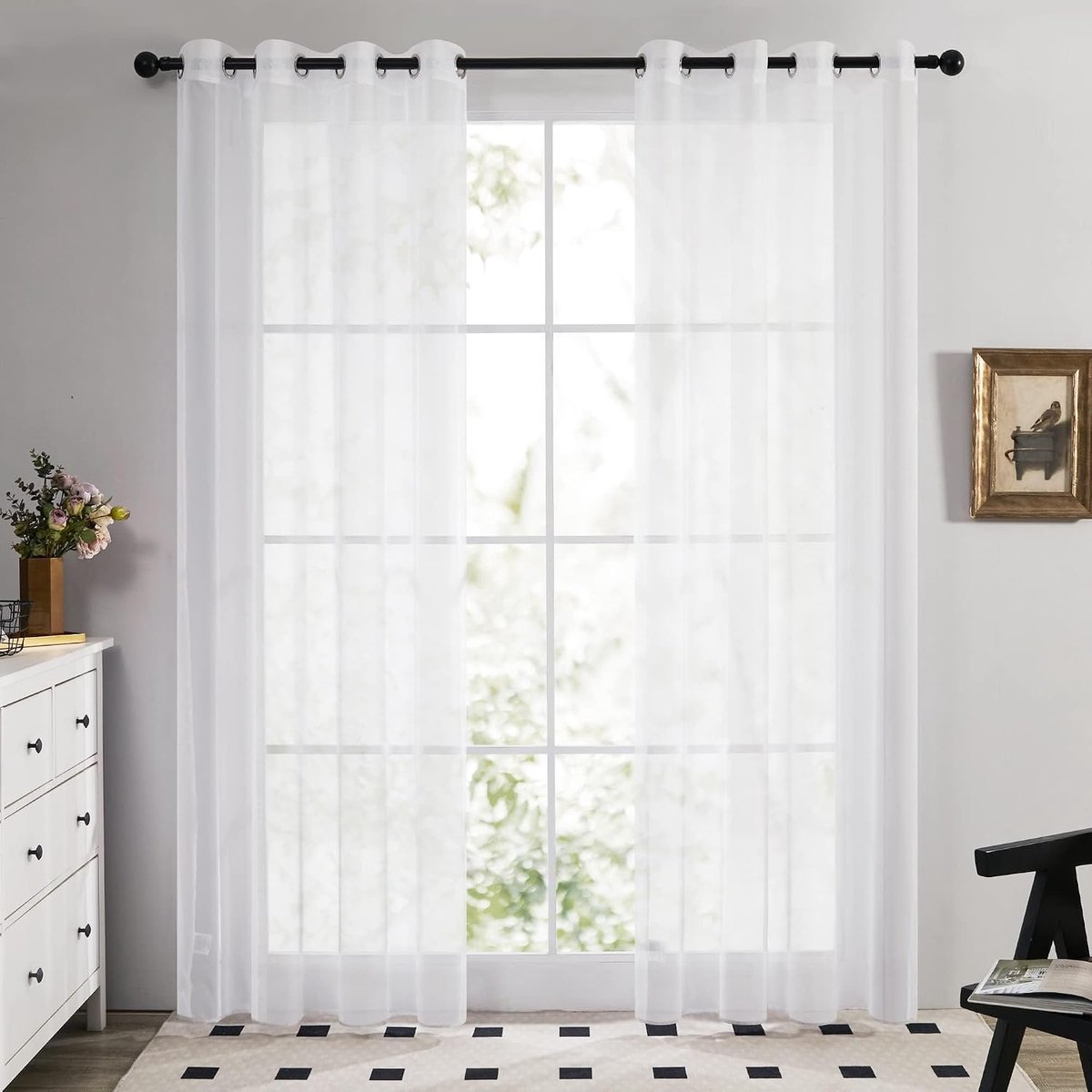 Set van 2 Transparante Gordijnen Wit met Ringen in Zacht Stof voor Woonkamer Slaapkamer Ooggordijn Modern 140x180cm