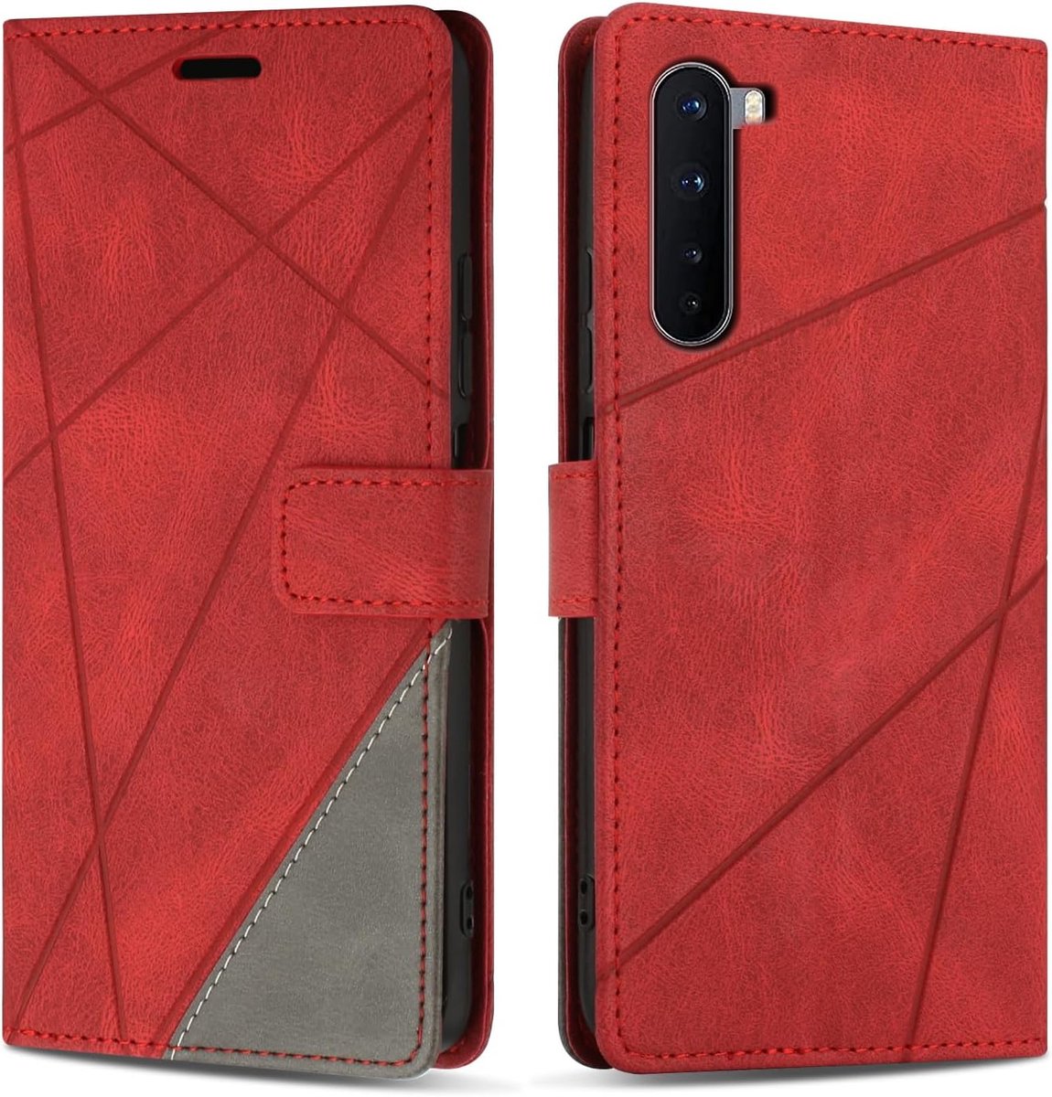 Hoesje voor OnePlus Nord 5G, Premium Lederen Portemonnee Beschermhoes Telefoonhoesjes met Kaartenvakken Beschermhoesje voor OnePlus Nord 5G, Rood
