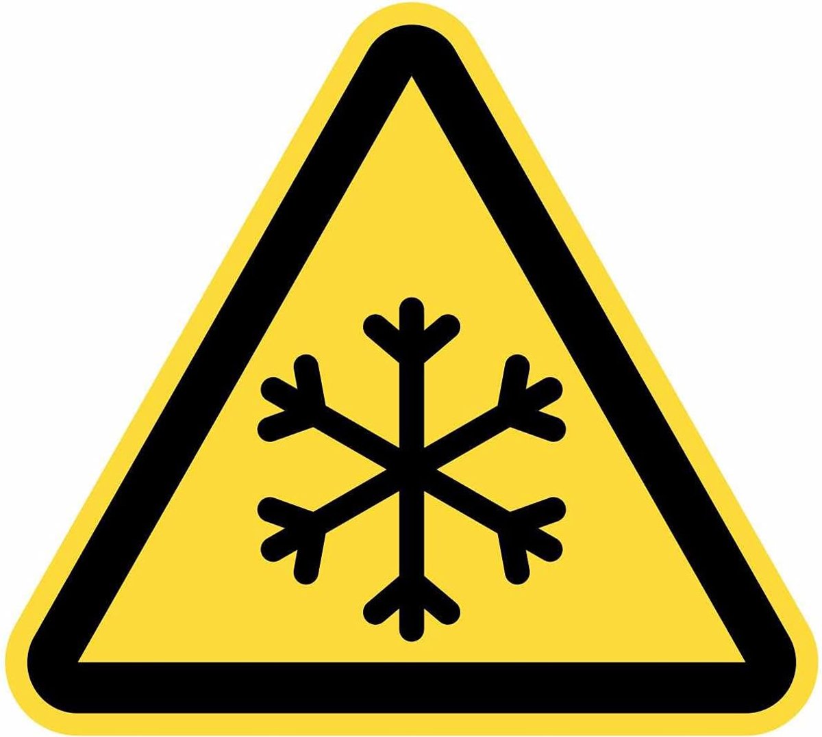 Waarschuwing, gevaar, lage temperatuur, 5 stuks à 15 cm, geel, driehoekige tekens (15 cm, lage temperatuur)