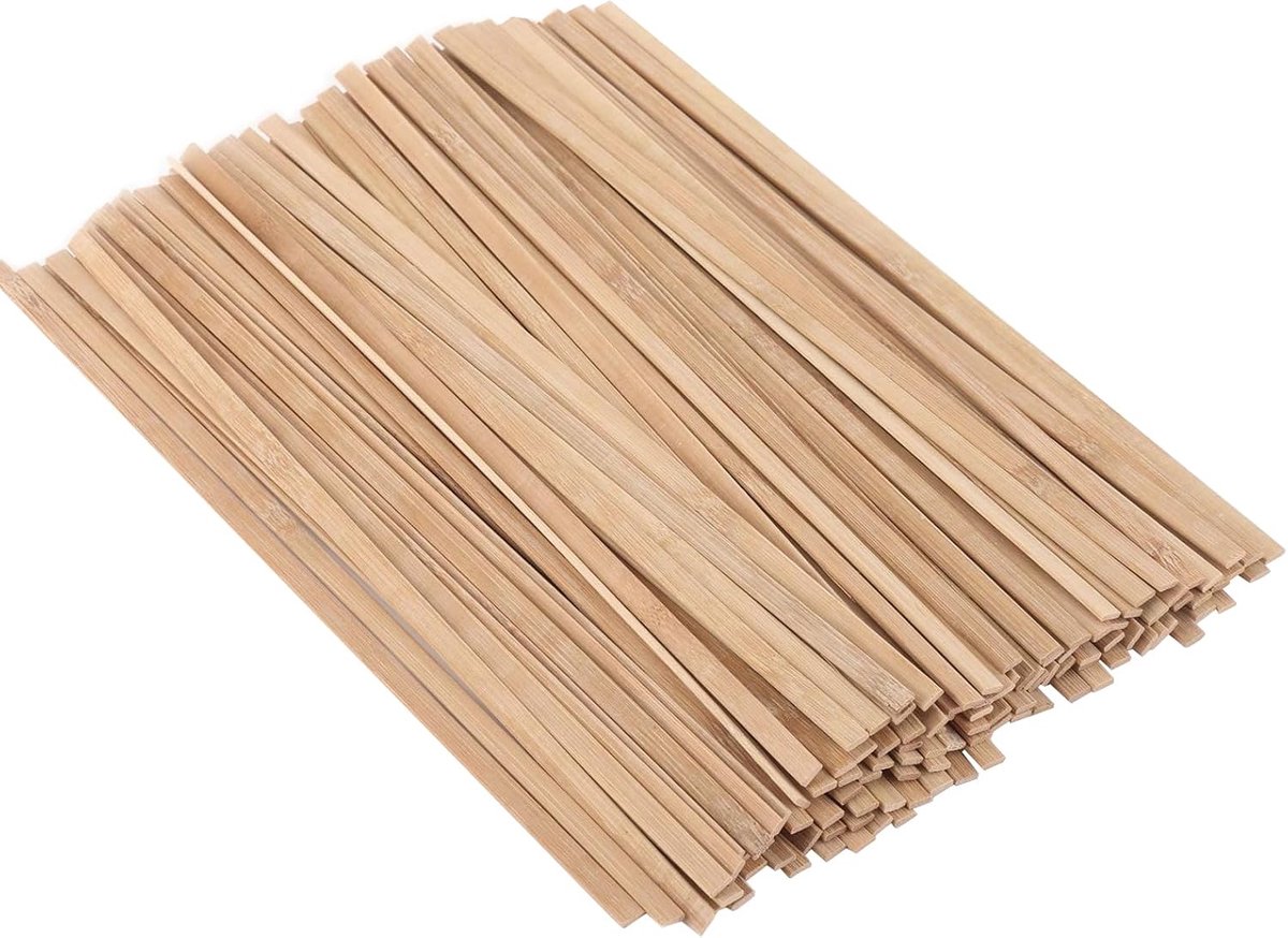 Houten stokjes, lengte 20 cm, 9 x 3 mm, rechthoekige platte houten stokjes van natuurlijk Nan bamboe, voor knutselen, modelbouw, handwerk en decoratie, splintervrij