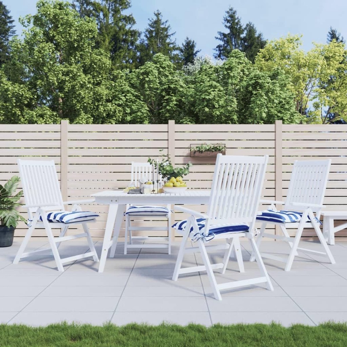 Stoelkussen 4 STK Blauw Wit Gestreept 40x40x7 cm Polyester Outdoor