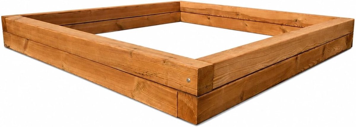 Zandbak van hout, 210 x 210 cm, bruin, van drukgeïmpregneerde kruishouten palen, weerbestendig en duurzaam, keteldruk geïmpregneerd, handgemaakte bouwpakket met schroeven, eenvoudige montage