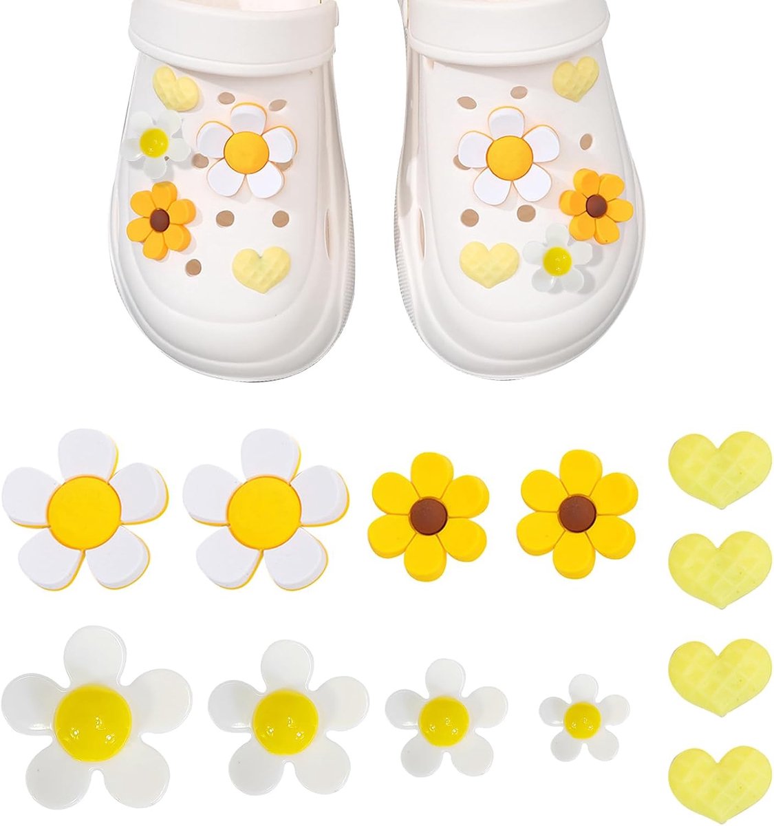 Bedels, 12 schattige bedels voor volwassenen, tieners en kinderen, zonnebloem en madeliefje voor meisjes, doe-het-zelf schoendecoratie