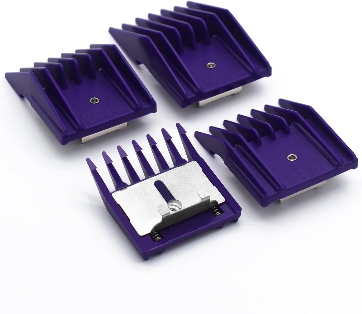 4 stuks professionele A5 dierentondeuse opzetkammen, 3 mm, 6 mm, 10 mm, 13 mm, compatibel met Oster A5 Andis AG BG Wahl KM-serie en de meeste A5-stijl huisdierverzorgers (paars)