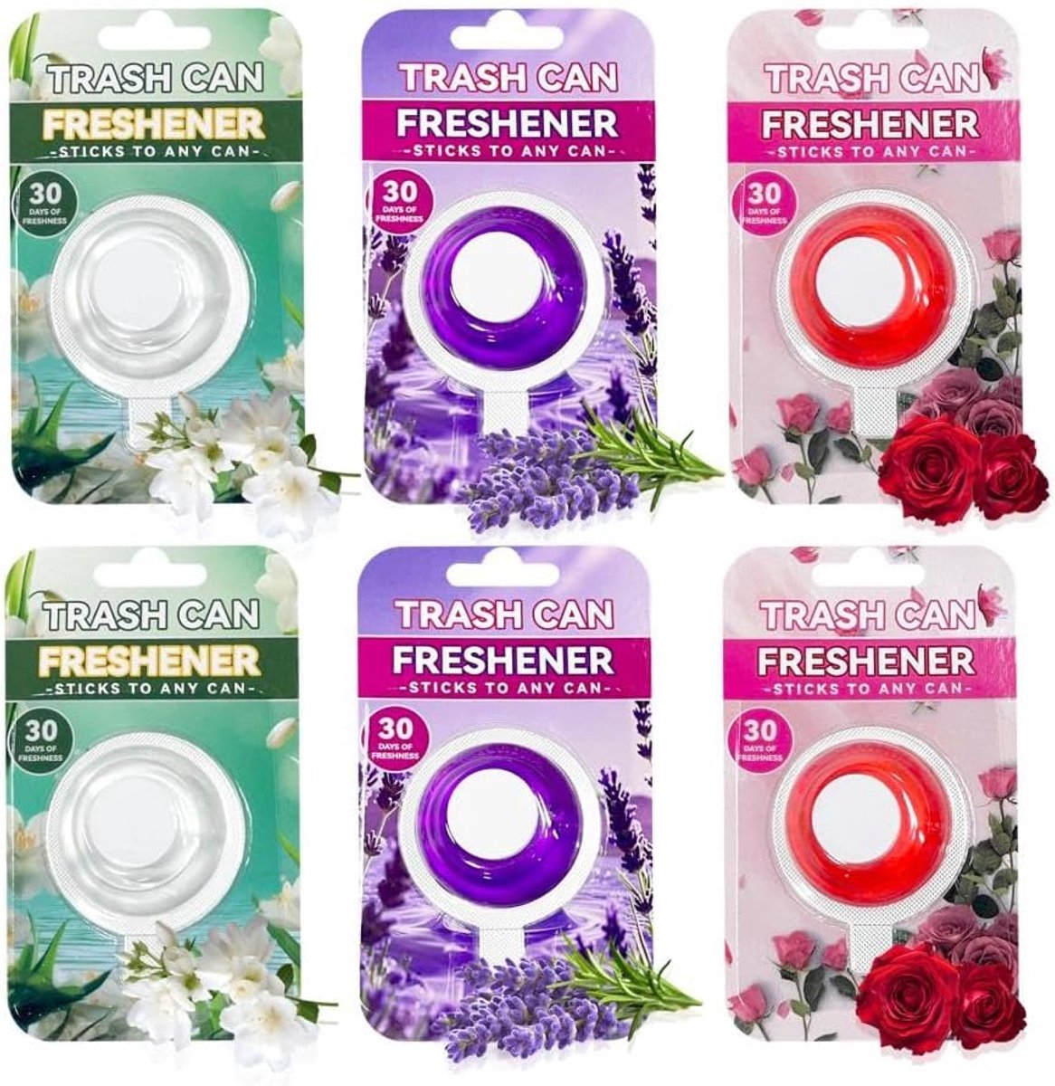 6 stuks luchtverfrisser om op te plakken voor vuilnisbakken, 20 g, luchtverfrisser voor binnen, geurverspreid, frisse geur, neutraliseert geuren, geschikt voor de meeste ruimtes (jasmijnroos)