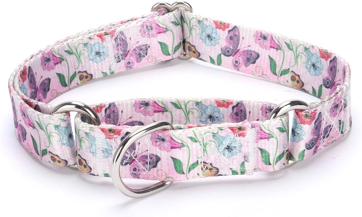 Duty Nylon Verstelbaar Martingale Hondenhalsband voor Wandeltraining Jongens- en Meisjeshonden (XL:53-62CM, Hoornbloem)