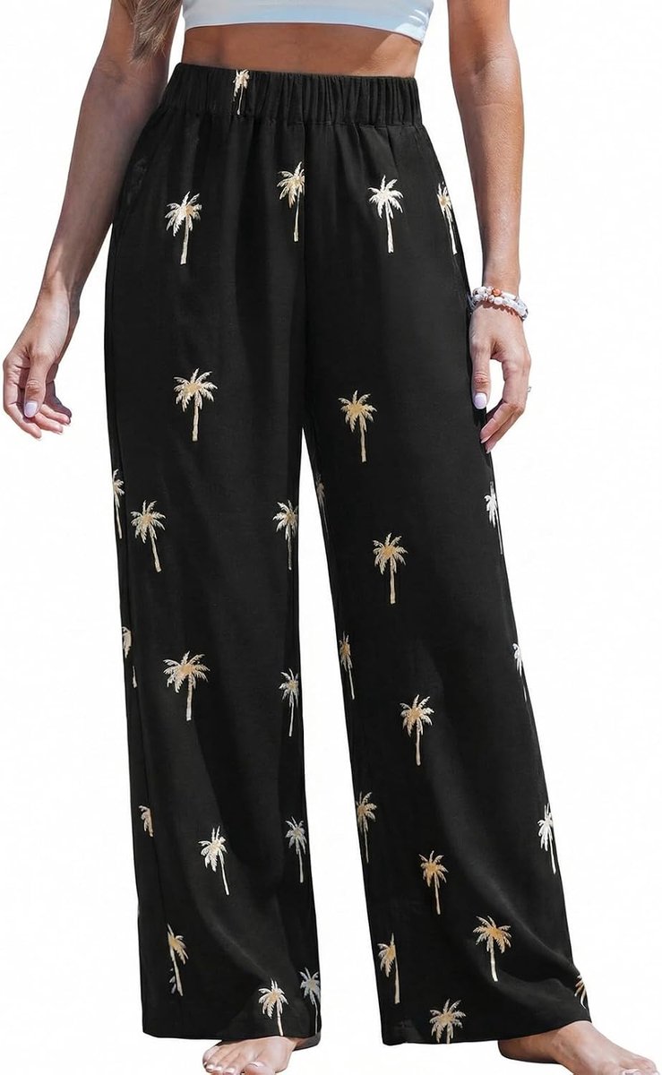 Dames Broek Wijde Pijpen Hoge Taille Zomer Palazzo Broek Palazzo Print Casual Losse Strand Vakantie Broek met Zakken