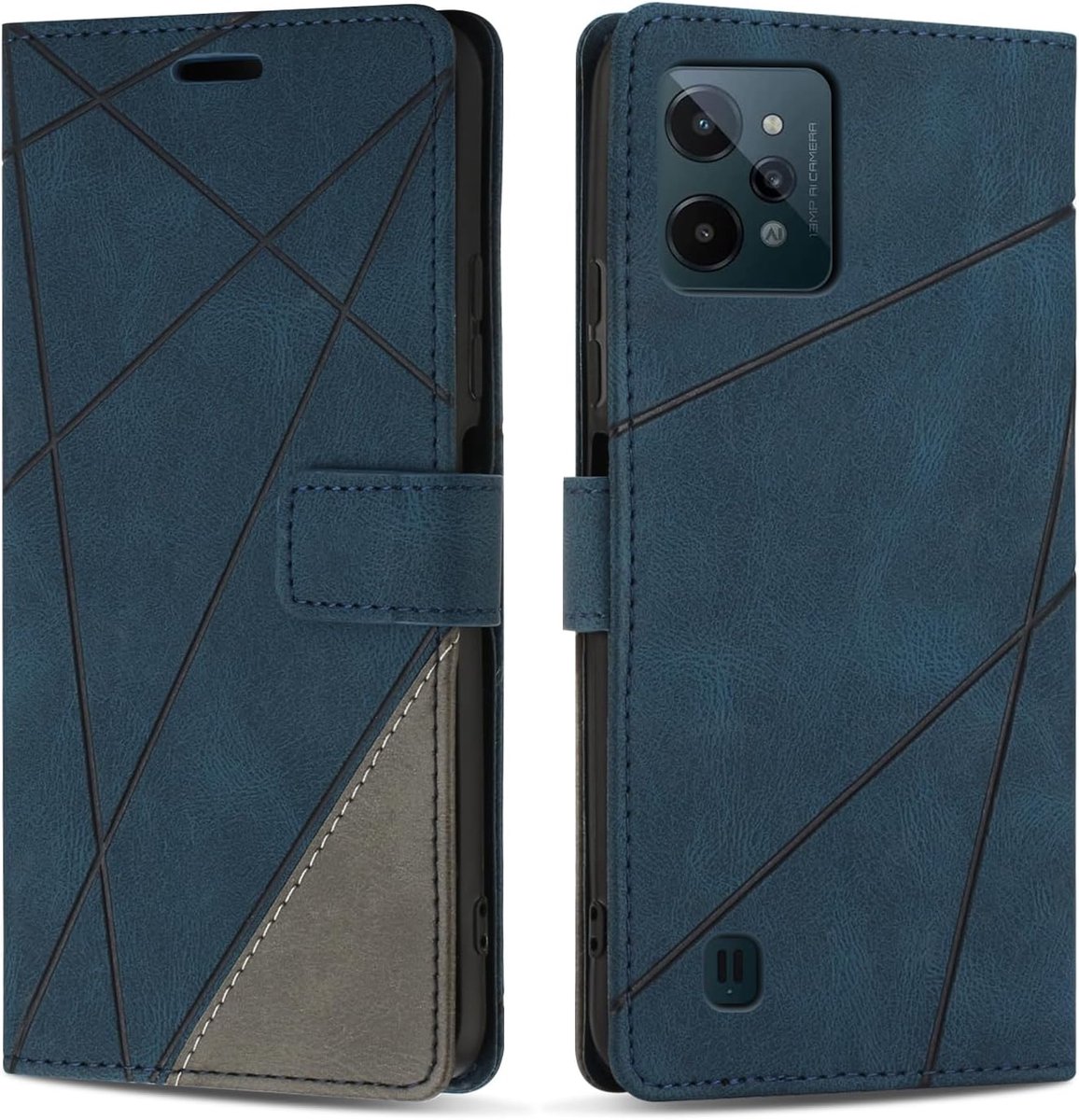 Hoesje voor Realme C31, Premium Lederen Portemonnee Beschermhoes Telefoonhoesjes met Kaartenvakken Beschermhoesje voor Realme C31, Blauw