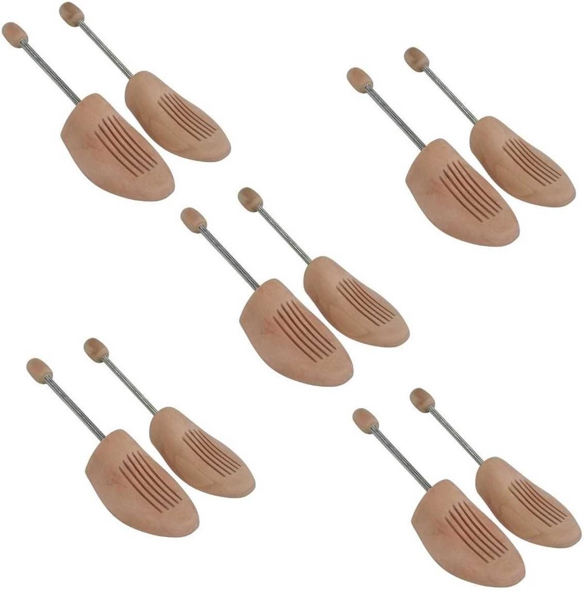 5 paar houten spiraal-schoenspanners van hoogwaardig hout, voor heren en dames