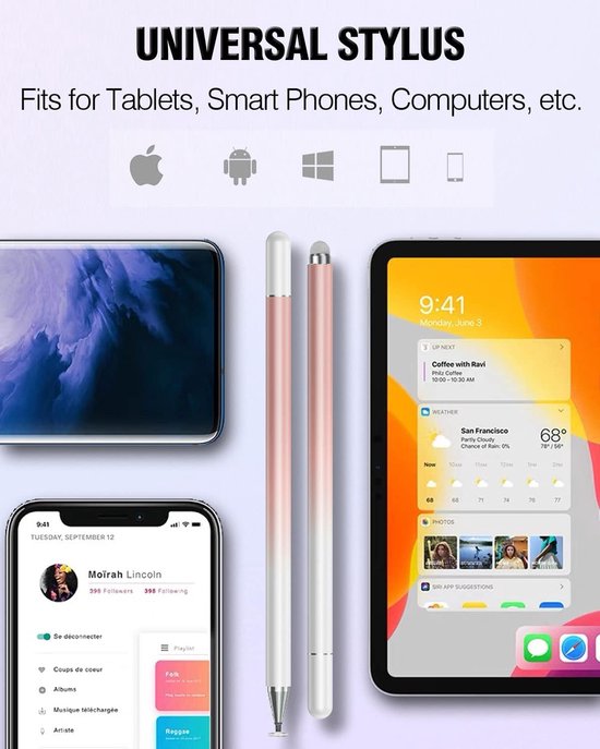Styluspen voor touchtablets en smartphones, pen voor Samsung/Xiaomi/Lenovo/iPhone/Touch-tablet, compatibel met iPad Pro/Mini/Air - 3 stuks, hoge precisie en gevoeligheid — afbeelding 2