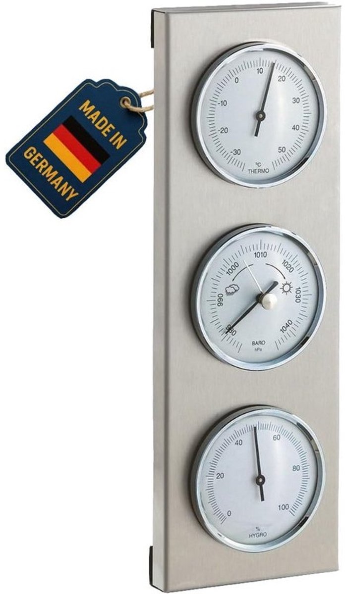 Analoge Weerstation Buiten met Barometer, Thermometer en Hygrometer in Roestvrij Staal