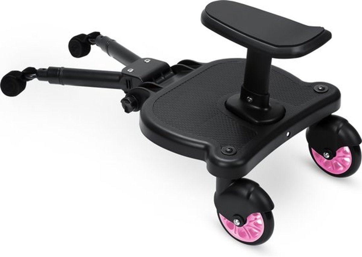 Meerijdplankje Universeel - voor Kinderwagen - voor Buggy - Dubbele wielen - Stabiel - Verstelbaar - Roze