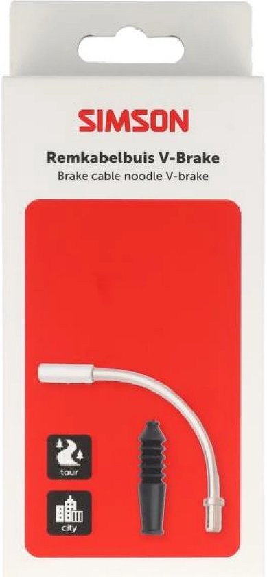 Simson V-Brake remkabelbocht met witte en zwarte eindstukken en beschermrubbers. "Tour" en "City" logo's.