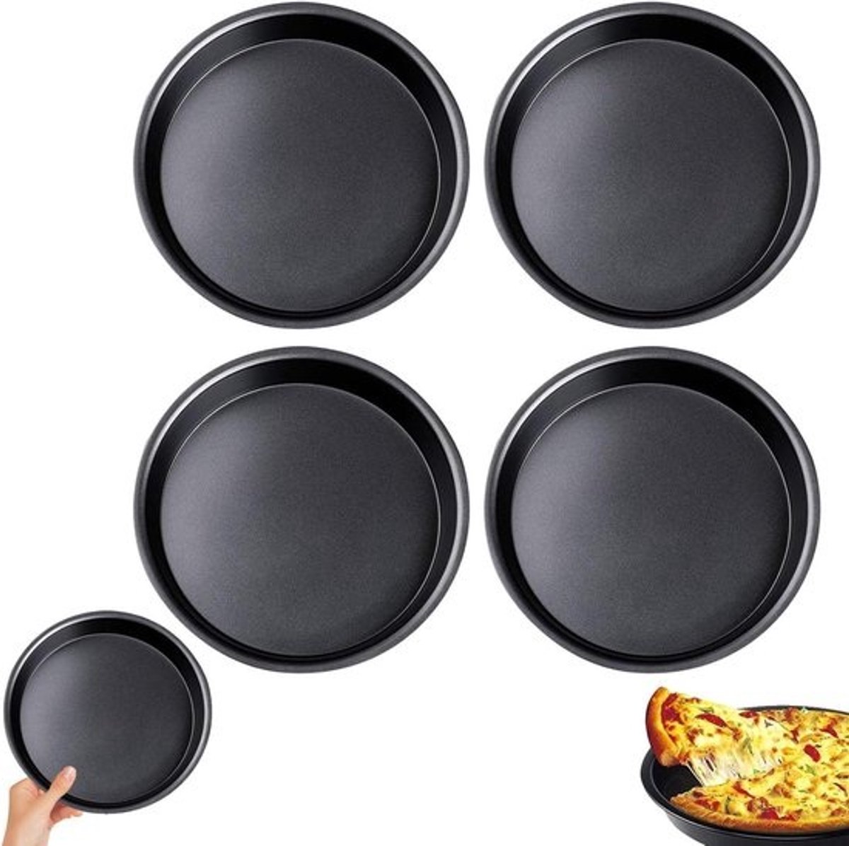 Mini Bakplaten - Pizza Vormen - Kleine Gebakjes Bakken - Anti-aanbak Coating - 4 stuks 18 cm - Zwart