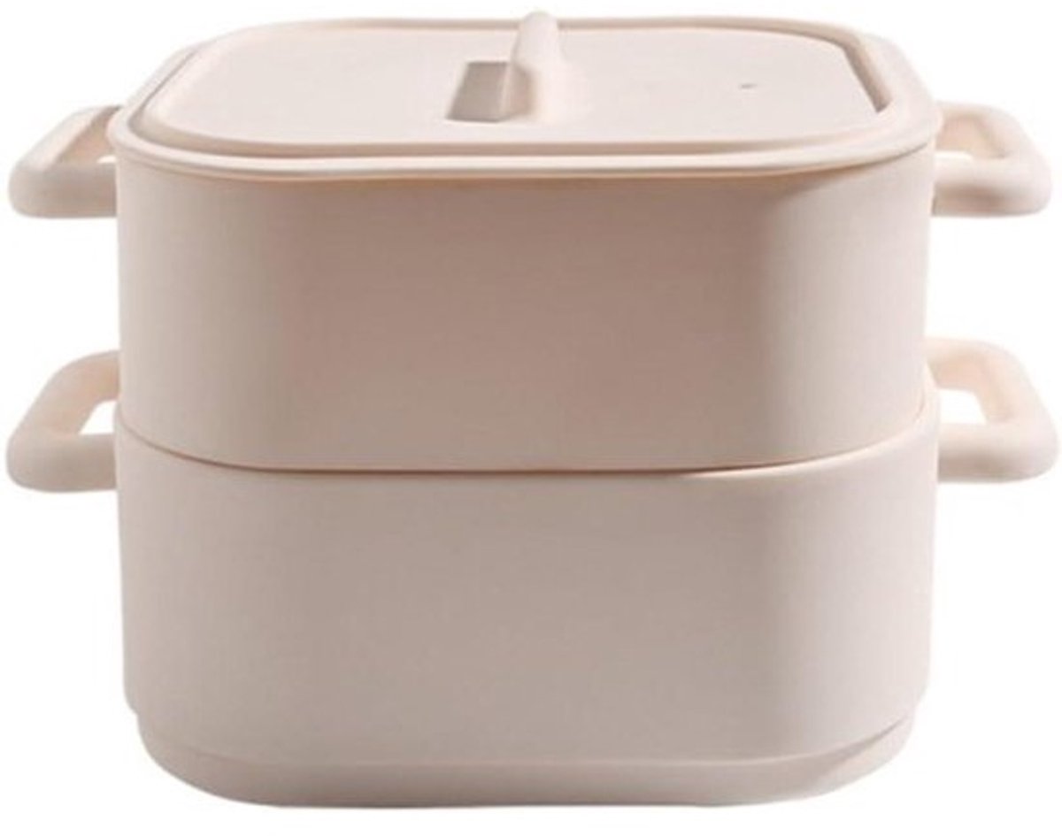 Magnetron Stoomcontainers - Voedselopslag - Gezond Koken - Hittebestendig Handvat - 2 Stuks - Beige