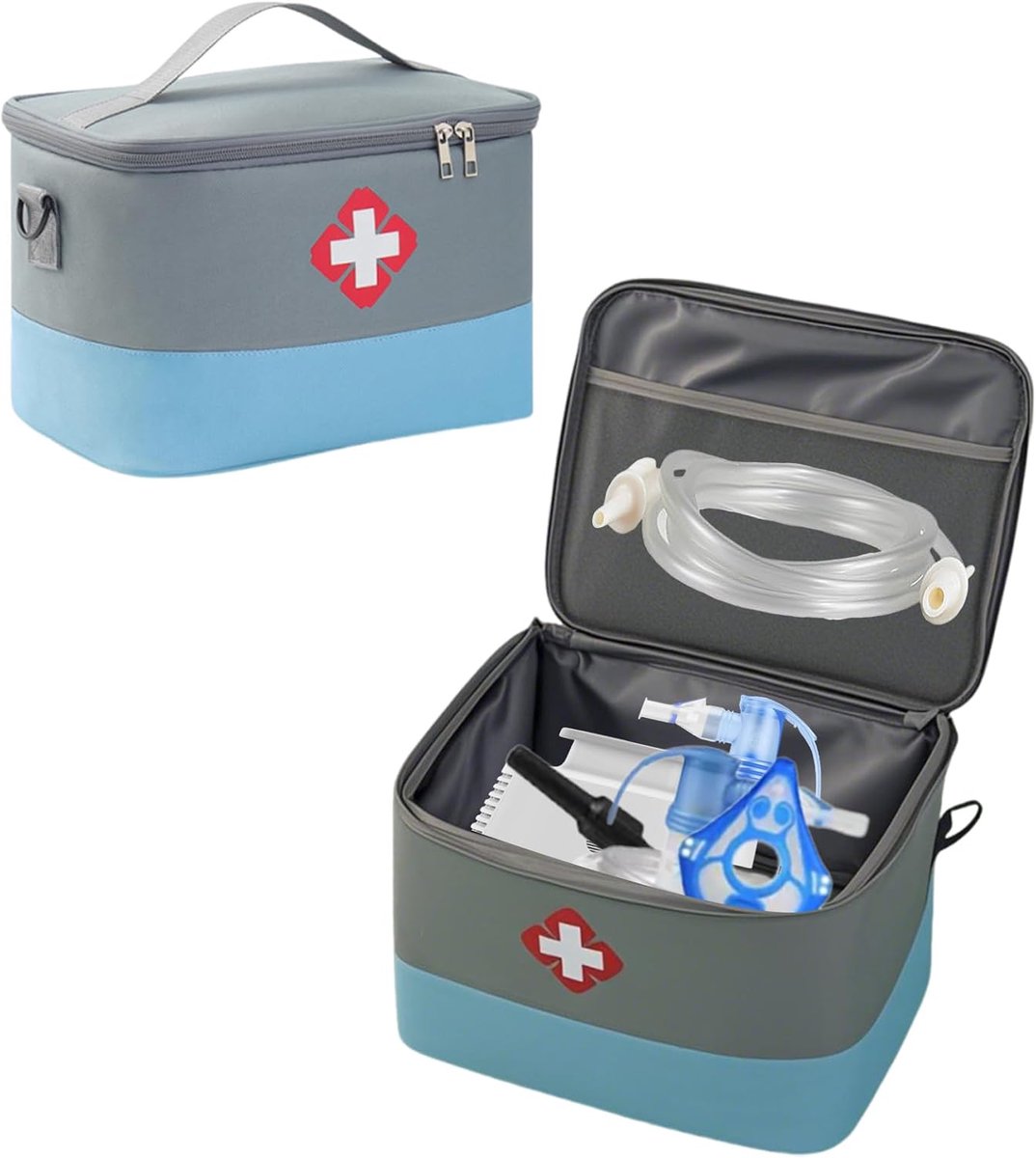 Medicijntas voor Pari Boy inhalator, praktische tas voor accessoires en medicijnen, draagbaar voor reizen, kantoor en thuis, blauw, Mittelgroß, Praktisch