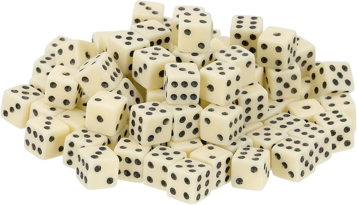 300 stuks mini-dobbelstenen, 8 mm, acryl, kleine kubussen met zes zijden met stippen voor tafelspellen, feestjes en activiteiten, beige/zwart