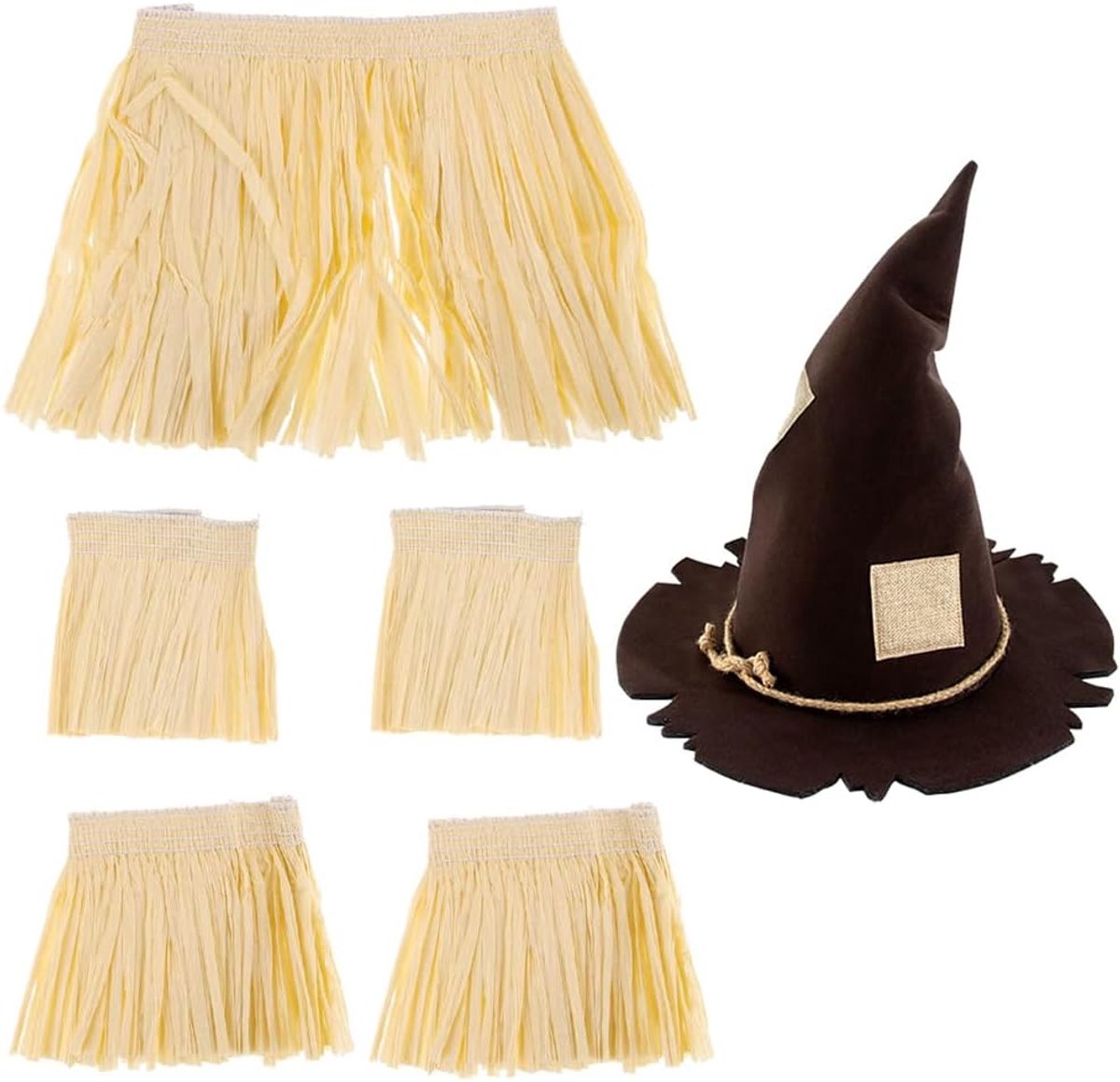 5 stuks Hawaïaanse hoelah-grasrok, tropische Hawaii-feestdecoratie, stro, voor tuin, strand, feest, tiki, zomer, 60 cm (B1)