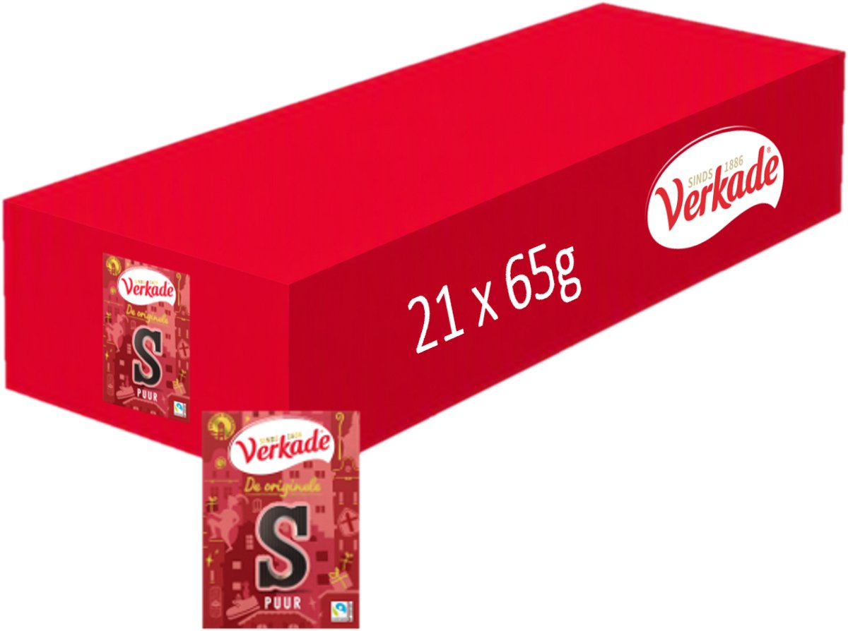 Verkade Chocoladeletter Puur - Letter S - 21 x 65 gram