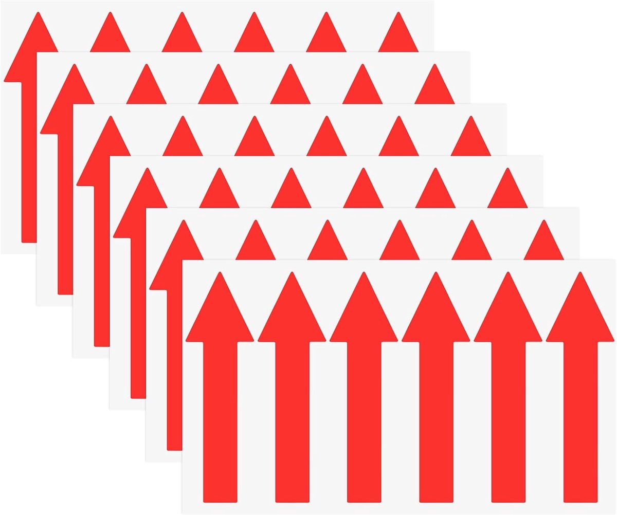 METERXITY 6 stuks pijlstickers, 100 x 30 mm, pvc, waterdicht, zelfklevend, richtingspijlen, verwijderbare directionele vloerstickers, stickers voor muurmarkering/verkeersbord [rood]