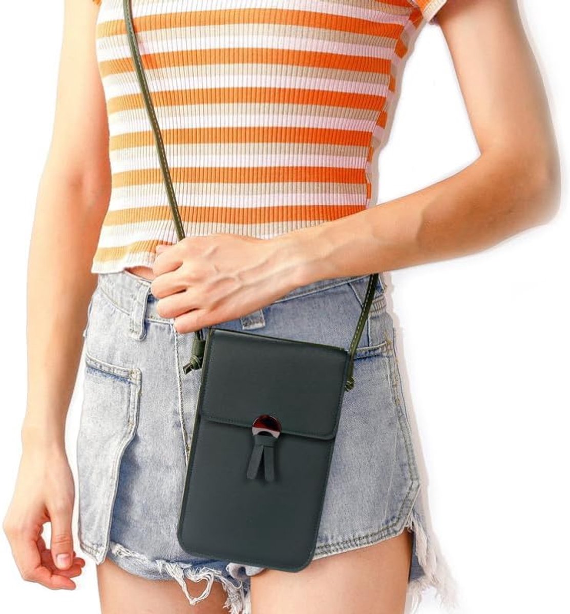 Schoudertas voor dames, mini-tas voor mobiele telefoon met transparant PU-leer, touchscreen, liefdesvergrendeling