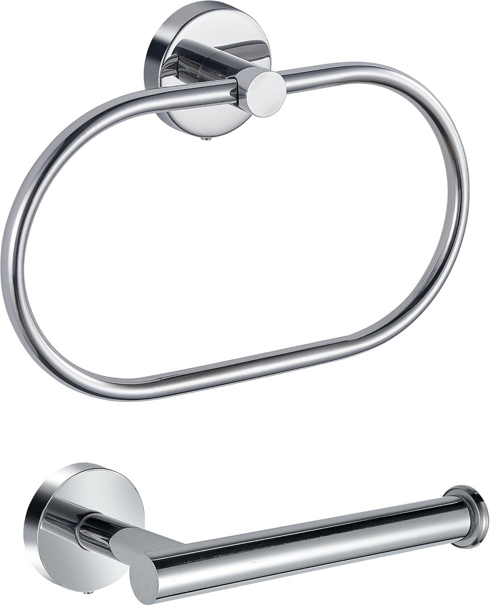 Toiletrolhouder/Handdoekring, Eolax Geperforeerde Chrome Badkameraccessoires, Geperforeerde Roestvrij Staal Rolhouder en Handdoekhouder, Wandmontage, 2 Stuks