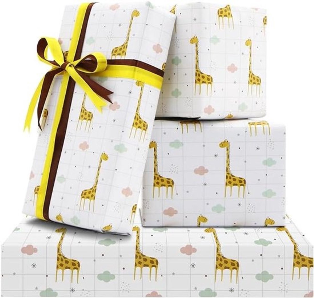 Cadeaupapier Vellen - Verpakking Papier - Verjaardag Vieren - Giraffen Design - 4 Vellen 50x70cm - Wit