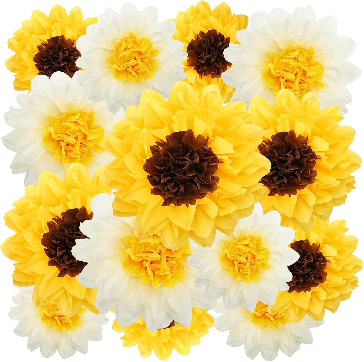 Papieren bloemen set van 14 - geel en beige - zijdepapier - decoratie voor bruiloft - ShopVlot