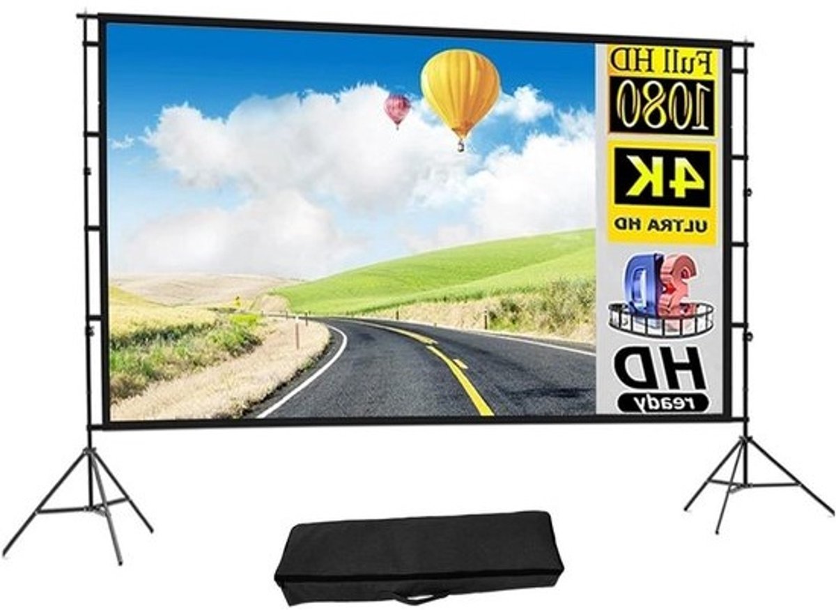 Projectiescherm met Standaard - Draagbaar Filmscherm - Thuisbioscoop Buiten - Kreukvrij Polyester Materiaal - 120 inch - Wit