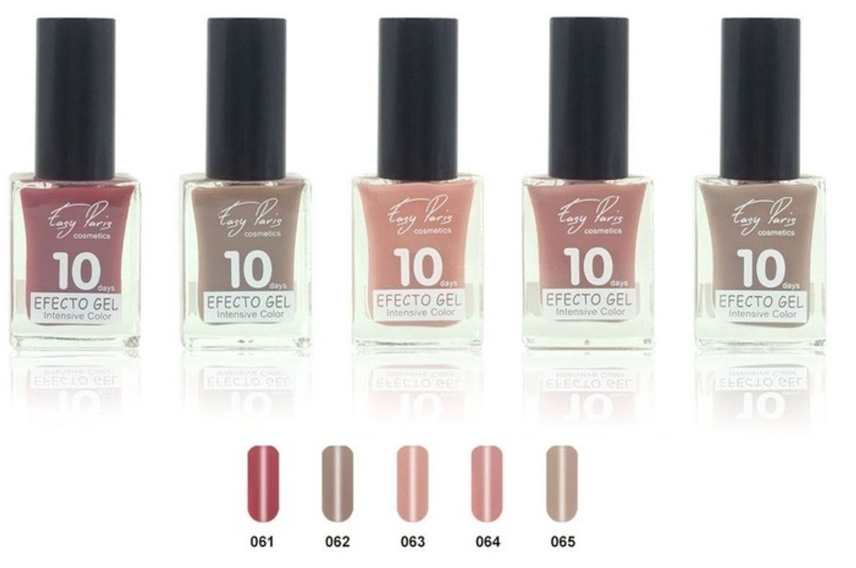 Easy Paris Cosmetics - Set met 5 Flesjes Nagellak - 1 Tint Rood - 2 Tinten Bruin - 2 Tinten Roze - Inhoud per flesje 15 ml.