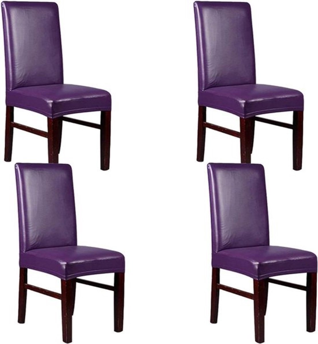 Stoelhoezen Elastisch - Stretchhoezen Lederlook - Eetkamer Decoratie - Waterdicht Oliebestendig - 4 stuks - Paars