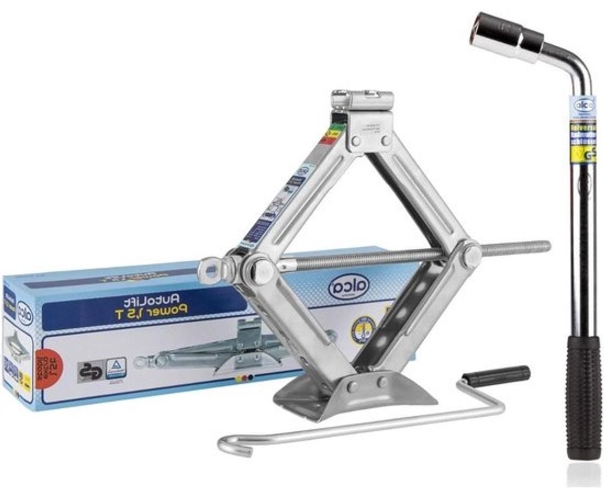 Wiel Wissel Set - Krik & Sleutel - Auto Onderhoud - TUV Gecertificeerd - 1.5 Ton - Zilver