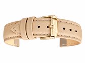 Horlogeband-Horlogebandje-20mm-Taupe-Echt leder-Gevuld-leer-Zacht-Soepel-Glad-Gestikt-Goudkleurige Gesp-20 mm