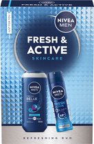 NIVEA MEN Fresh & Active geschenkset voor mannen - Giftset - Sint Cadeau - Kerst Cadeau - Cadeauset met Douchegel & Deodorant