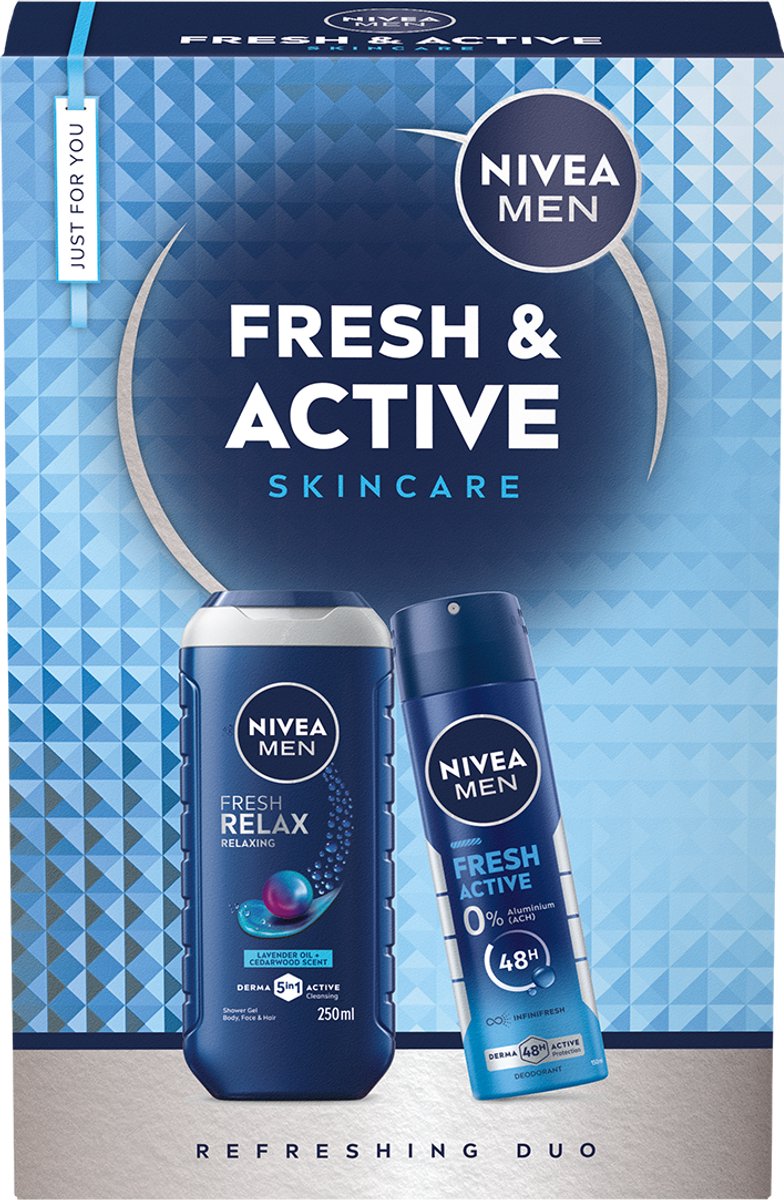 NIVEA MEN Fresh & Active geschenkset voor mannen - Giftset - Sint Cadeau - Kerst Cadeau - Cadeauset met Douchegel & Deodorant