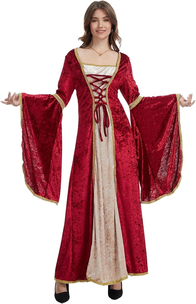 Damesjurk van fluweel, middeleeuwse retro jurk in victoriaanse stijl, gothic jurk voor Halloween en carnaval